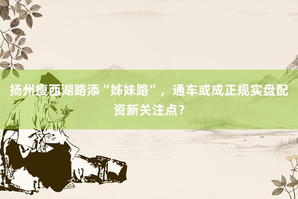 扬州瘦西湖路添“姊妹路”，通车或成正规实盘配资新关注点？