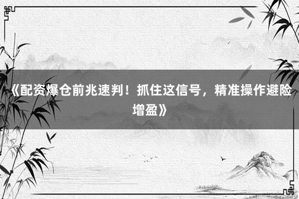 《配资爆仓前兆速判！抓住这信号，精准操作避险增盈》